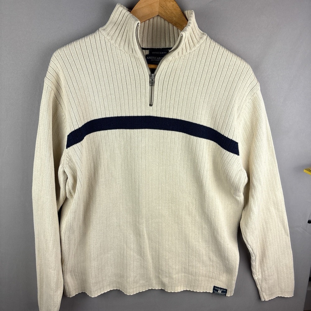 American Eagle Vintage Slim Fit‎ Pullover Men's Large Ribbed Cotton Quarter Zip